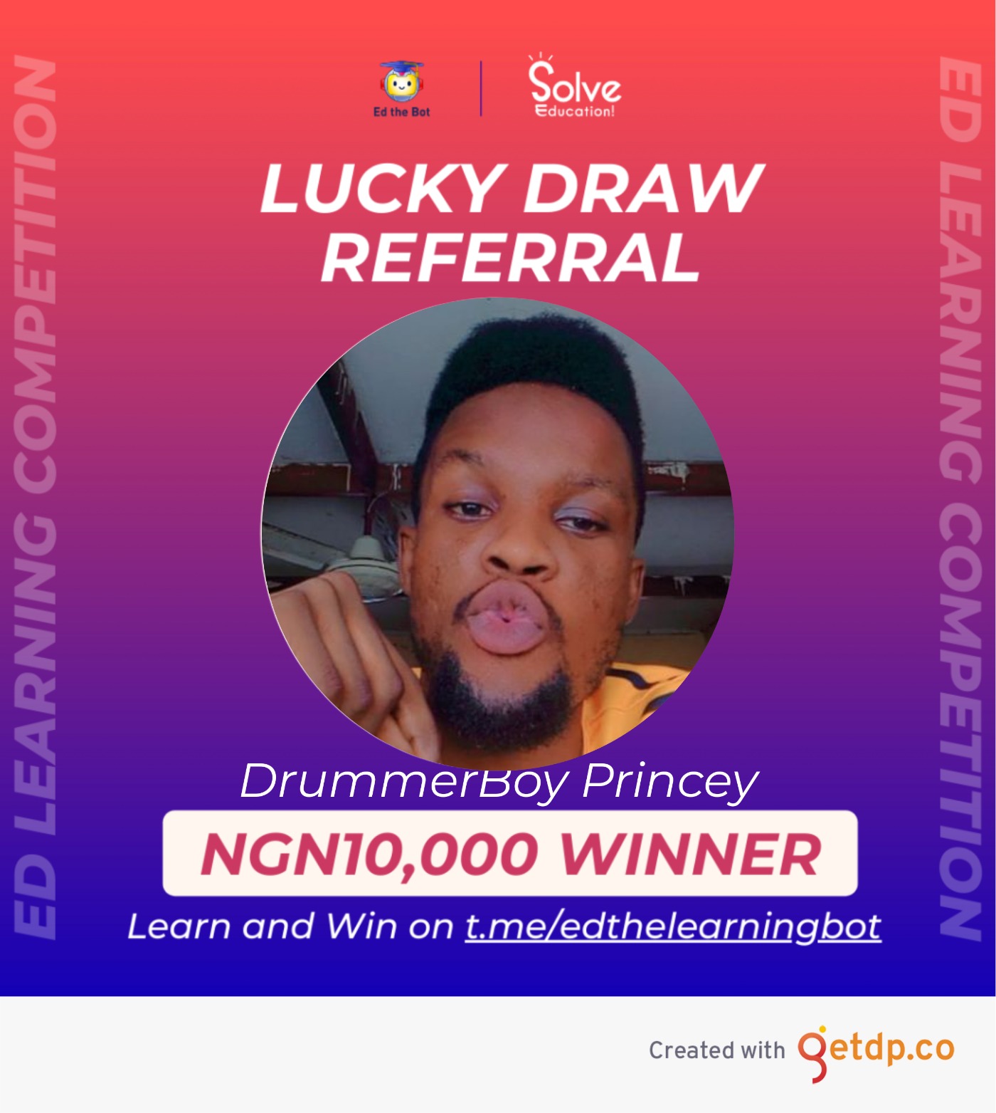 Lucky draw referral on Ed the learning bot